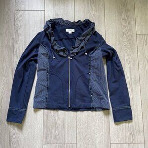 Zowy Jacket Full Zip Women's Size 6 Blue Solid Striped Ruffle Neck Long Sleeve